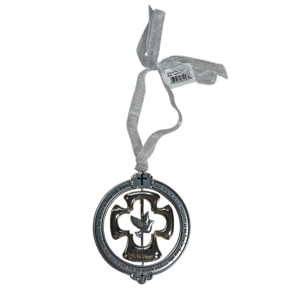 Religious Lord’s Prayer Metal Christmas Ornament with Dove on Ribbon - Picture 1 of 7
